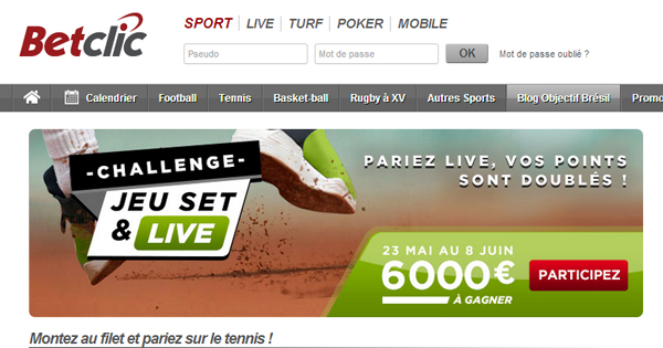BetClic : Jeu Set et Live, Roland Garros 2014