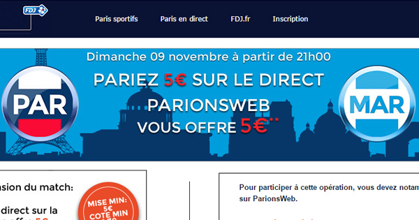 PSG OM : ParionsWeb offre 5 euros