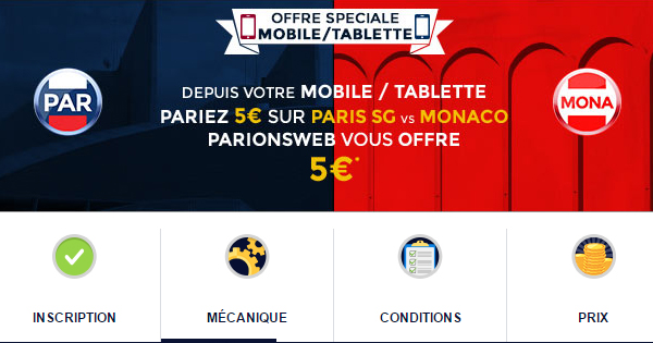 PSG Monaco : Bonus ParionsWeb